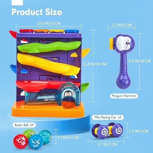 hahaland Toddler Toys for 1 Year Old Boy Birthday Gift 2 in 1 Pound Ball Toy & Car Ramp Race Track Learning Active Early Developmental Montessori Toys for 1-Year-Old Birthday Gifts thumbnail 2
