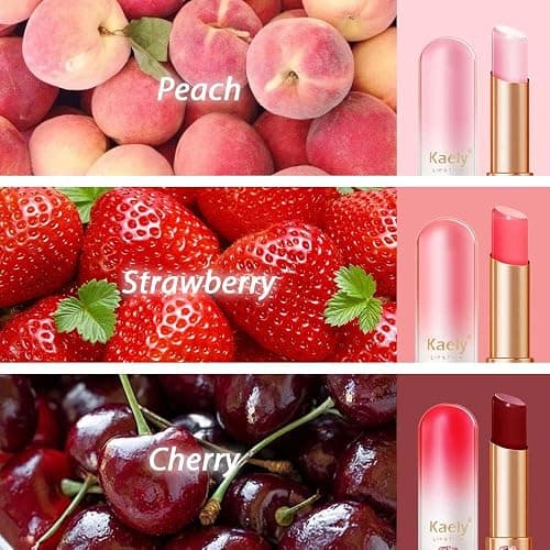 evpct 3Pcs Magic Color Changing Lipstick Long Lasting Waterproof 24 Hours Original for Women, Peach Strawberry Black Red Cherry Pink PH Mood Permanent Color Changing Lipstick Lip Balm, labial magico - 0.3 Ounce (Pack of 1) - 3Pcs Red Cherry Peach Strawberry thumbnail 2