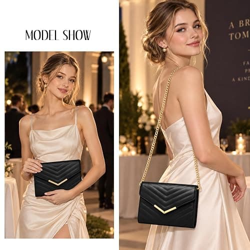 KKXIU Clutch Purses for Women, Evening Bag for Party Wedding Prom Bridal | Formal Handbag for Lady, Crossbody Shoulder Envelope Bag, Detachable Metal Chain, Foldover Bag thumbnail 2
