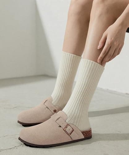 KIDMI Genuine Suede Clogs for Women Men Cork Footbed Mules Potato Shoes | Arch Support, Comfortable, Leather Slip On, Fall, Casual, Indoor Outdoor, Non-slip Rubber Sole, Adjustable Metal Buckle thumbnail 8
