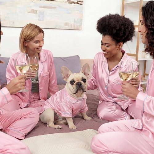 Dog Silk Pajamas Shirt Puppy Satin Pjs for Small Dog, M, Pink | Soft Faux Satin Lapel Collar, Two-legged, for Bridal Party or Photos, Comfortable Pet Sleepwear for Puppies thumbnail 4
