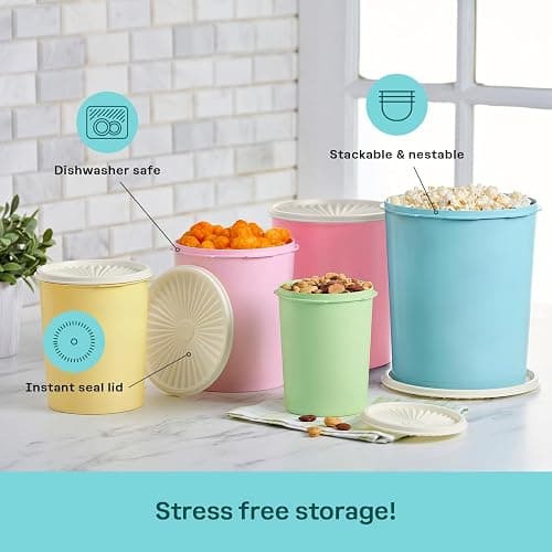 Tupperware Heritage Collection 10 Piece Nested Canister Set in Vintage Colors, Dishwasher Safe and BPA Free (5 Containers, 5 Lids) thumbnail 5