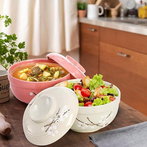 Goaste 2 Pack Ceramic Ramen Noodle Bowl, 27 OZ Big Ramen Bowl with Lid, Japanese Hand-Painted Ceramic Tableware, Durable Floral Soup Bowl for Noodles, Porridge, Rice, Dishwasher Safe(Pink, Cyan Blue) thumbnail 8