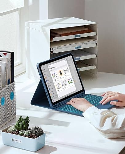 CHESONA for iPad 10th Generation Case with Keyboard, 7 Color Backlight, Multi-Touch Trackpad, Flip Stand Case with Pencil Holder, 2 Wireless Channels for iPad (A16) 11th/10th Gen 2025/2022, Steel Blue thumbnail 8