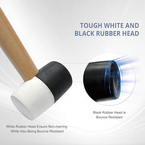 WOTAHI 8 Oz. Rubber Mallet Hammer with White and Black Double-Faced Soft Head, Hardwood Handle Small Hammer for Woodworking, Flooring, and Tile thumbnail 4