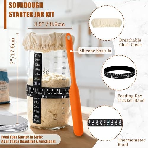 Panny Sourdough Starter Kit, Banneton Bread Proofing Basket with Glass Sour Dough Starter Jar, Sourdough Bread Baking Supplies, Making Tools, 9" Round & 10" Oval Baskets, Christmas Gift for Men Women thumbnail 6