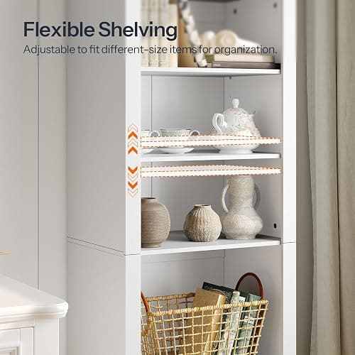 HOOBRO 71" Tall Arched Bookshelf, 6-Tier Narrow Arched Bookcase with File Drawer, Farmhouse BookShelf with Adjustable Shelves, Wooden Bookshelf with Open Display Shelves for Living Room, Office, White thumbnail 7