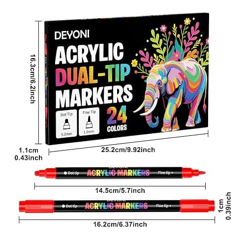 DEYONI 24 Colors Acrylic Paint Markers, Dual Tip Acrylic Paint Pens Markers for Rock, Fabric, Wood, Glass, Craft, Decoration, Adult DIY Crafts Art Supplies thumbnail 2
