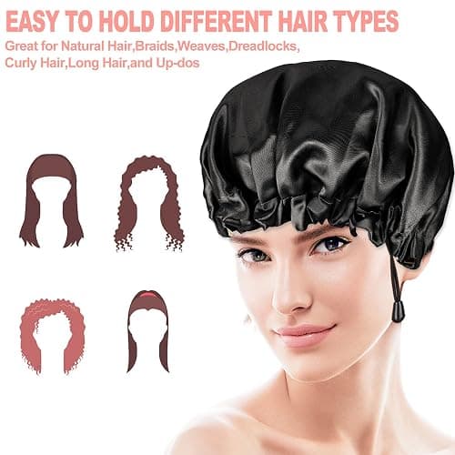 Ranphykx 2PCS Satin Sleep Cap,Adjustable Double-Sided Sleep Bonnet,Bonnet Cap for Sleep (1 Black+ 1 Pink) thumbnail 7