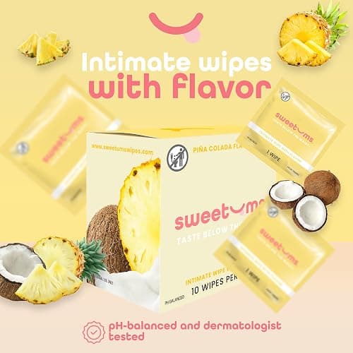 Sweetums Feminine Wipes For Women, Individually Wrapped - pH Balanced Flavored Intimate Wipes - Pack of 10 (Pina Colada) - Pina Colada thumbnail 2