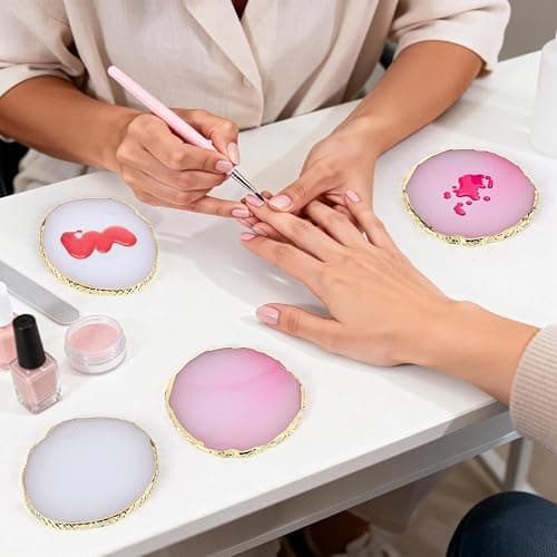 4 Pack Nail Art Palette, Resin Polish Color Design Makeup Mixing Plate - Mini Paint Palette for Nails - White, Pink thumbnail 3