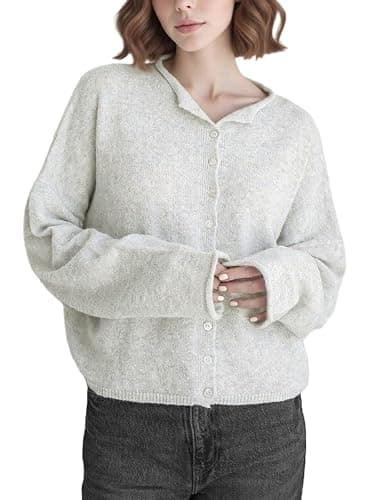 Women Casual Cardigan Sweater Lightweight Loose Crewneck Button Down Long Sleeve Basic Knit Tops - Image 1