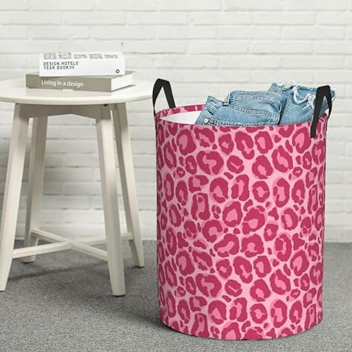 Gbuzozie Pink Leopard Texture Round Laundry Hamper Storage Basket Toys Clothes Organizer Bin For Home Bathroom Bedroom Dorm Nursery, 62l thumbnail 7