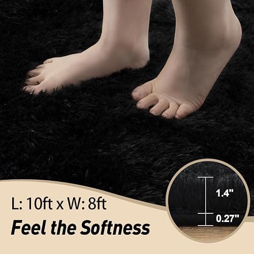 Mugorn 8x10 Area Rugs for Living Room, Large Fluffy Black Rugs for Bedroom, Soft Carpet Shag Kids Room Rug, Non-Slip Fuzzy Rugs Indoor (8ft x 10ft, Black) thumbnail 3
