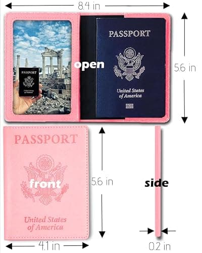 Sizobi Leather Passport Holder Covers, Passport Holder for Travel Women, RFID Blocking Wallet Case, International Travel Must Haves Travel Accessories for Women Men,Cruise Ship Essentials Gifts, Pink thumbnail 3