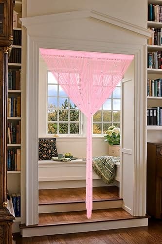 YIIBAII Beaded Curtain Beaded Curtains for Doorways Crystals Suitable for Interior Decoration and Partitions Hippy Closet Curtains (Pink, 39"x110") thumbnail 8