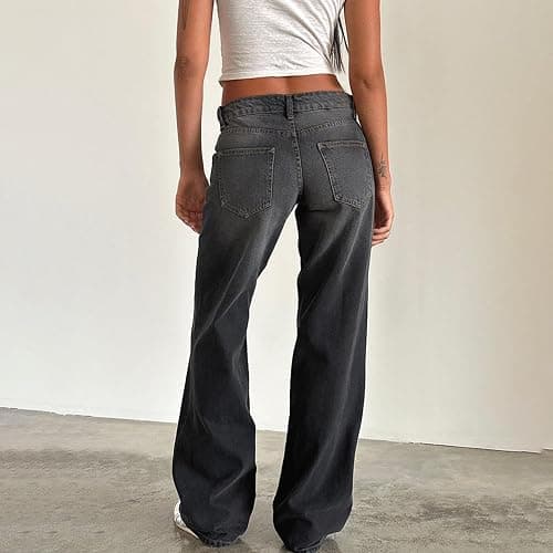 Y2K Damen Baggy-Jeans, niedrige Taille, lockeres gerades Bein, Denim-Hose mit Taschen, E-Girl, Boyfriends-Hose, Streetwear thumbnail 6
