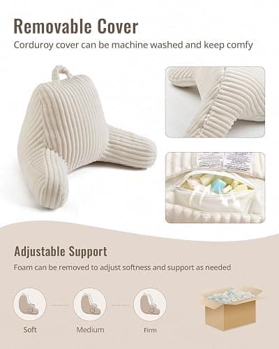 Blissful Diary Reading Pillow for Sitting in Bed, Flannel Back Pillow Bed Sitting Up for Adult & Children, Backrest Cushion for Sit Up in Couch or Floor, Dorm Essentials, Cream White thumbnail 7