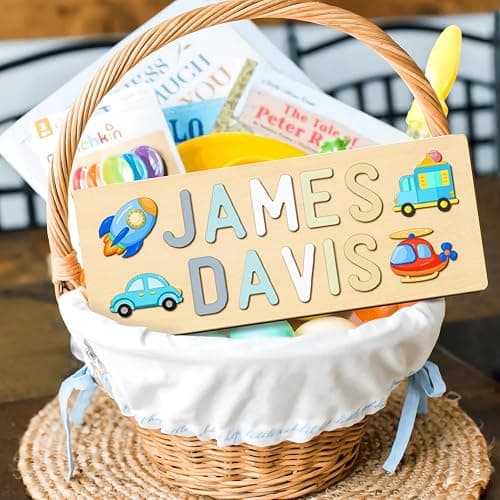 Personalized Name Puzzle for Kids, Easter Basket Stuffers, Custom Wooden Puzzle for Toddlers 1-3, First Birthday Gifts for Baby boy Girl, Montessori Learning Toys thumbnail 2
