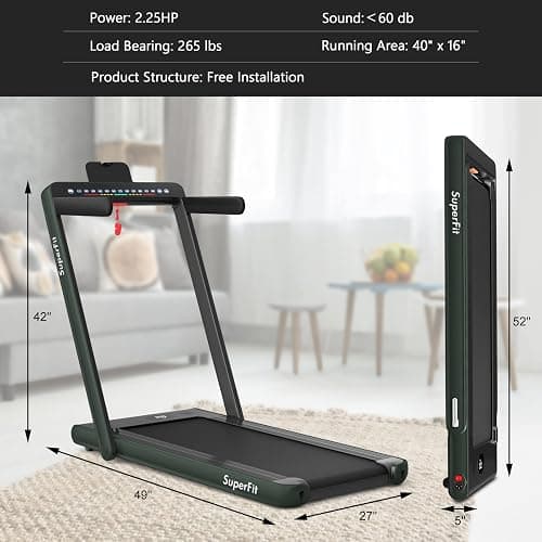Goplus 2 in 1 Folding Treadmill with Dual Display, 2.25HP Superfit Under Desk Electric Pad Treadmill, Installation-Free, Blue Tooth Speaker, APP Control, Remote Control, Walking Jogging for Home thumbnail 9