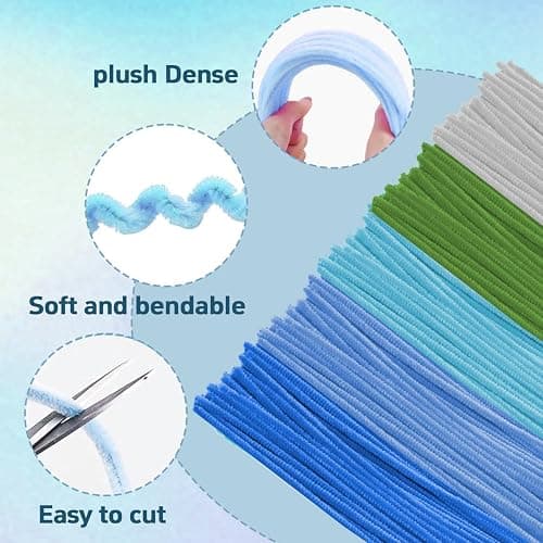 500 Pcs Pipe Cleaners Craft，5 Colors Pipe Cleaners Bulk,Chenille Stems Flowers Craft kit for DIY Handmade Bouquet Wrapping Party Decorations whit Ribbons，Stems,Tape，Stamens, Glue Sticks (Blue) thumbnail 3