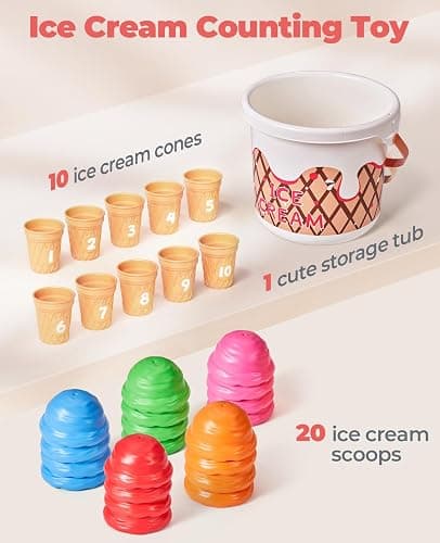 JoyCat Ice Cream Preschool Learning Activities Counting and Color Sorting Set Stacking Toy for Kids 1-5, Educational Fine Motor Skill Math Manipulative, 30PCS Play Food for Girl Toddler Valentine Gift thumbnail 4