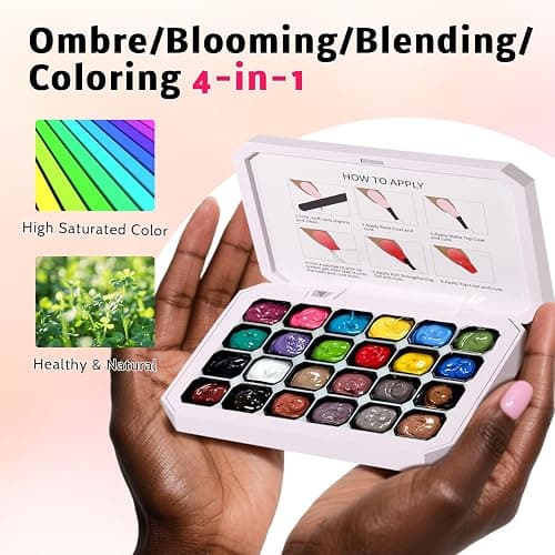 Ombre Gel Polish Palette,24Colors Pat Gel Paint Nail Art Kit Sponge Patting | Fun by patting gel: ombre, gradient, blush, blooming, stamp, painting, blending colors. 100sponges 1grabber, 4-in-1 nail file thumbnail 4
