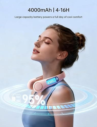 JISULIFE Tragbarer Nackenventilator, Hals-Ventilator ohne Flügel, 5 Geschwindigkeiten, 4000 mAh Batteriebetriebener tragbarer persönlicher Ventilator, Geschenk für Frauen und Männer - Rosa thumbnail 5