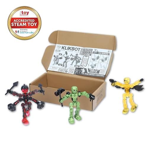 Zing Klikbot Galaxy Pack, Set of 3 Poseable Action Figures with Weapons, Includes 1 Hero (Ice), 1 Villain (Maze) and 1 Guardian (Scorpion), Stop Motion Animation Figure, Great for Kids Ages 6 and Up thumbnail 3