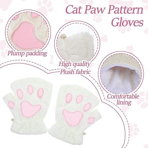 Sorcristy Cat Paws Gloves, Fingerless Winter Plush Gloves, White Fursuit Paws, Kawaii Clothes, Furry Paw, Cutecore Clothes, Costume for Girls Women 1 Pair thumbnail 4