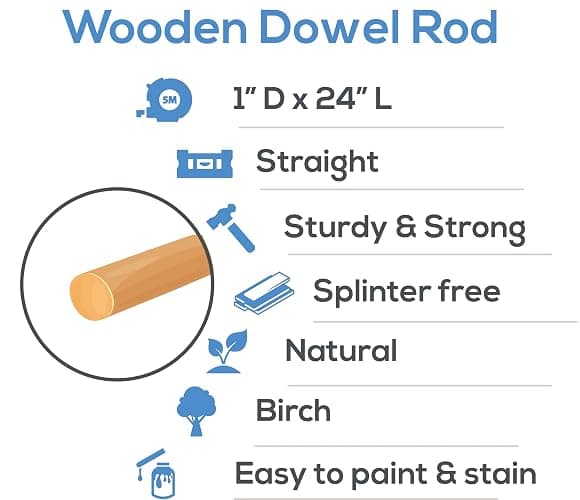Dowel Rods Wood Sticks Wooden Dowel Rods – 1 x 24 Inch Unfinished Hardwood Sticks – for Crafts and DIYers – 2 Pieces by Woodpeckers thumbnail 2