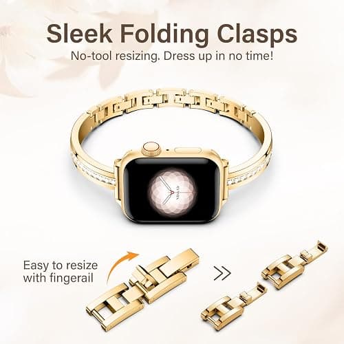 Missair Bands Compatible with Apple Watch Band 38mm 40mm 41mm 42mm 44mm 45mm 46mm 49mm for Women, Slim Metal Dressy Jewelry Bracelet with Bling Diamond for iWatch Series 11 10 9 8 7 6 5 4 3 SE Ultra thumbnail 2