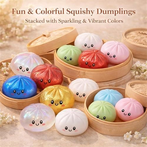 Dumpling Squishy, Glitter Dumpling, Colorful Squishy Dumplings with Box, Soft Squeeze Toy for Stress Relief (White) thumbnail 3