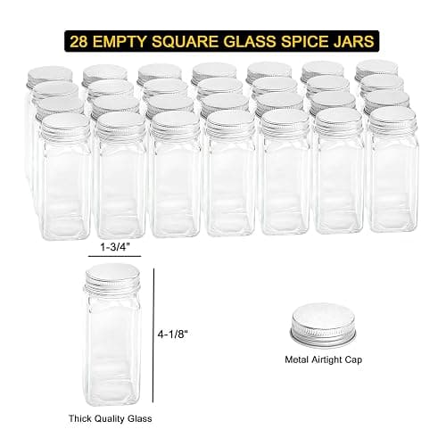 SpaceAid Spice Rack Organizer with 28 Spice Jars, 386 Spice Labels, Chalk Marker and Funnel Set for Cabinet, Countertop, Pantry, Cupboard or Door & Wall Mount - 28 Jars, 13.4" W × 10.8" H, Black thumbnail 4