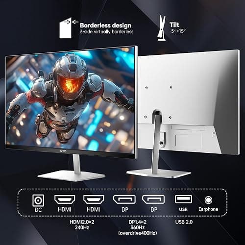 KTC 24.5 Inch 400Hz Gaming Monitor, FHD 1080P 240Hz Computer Monitor, Fast IPS, FreeSync/G-Sync Compatible, HDR400, DisplayPort x2 HDMI x2, VESA, Tilt Adjustable,H25X7 thumbnail 6