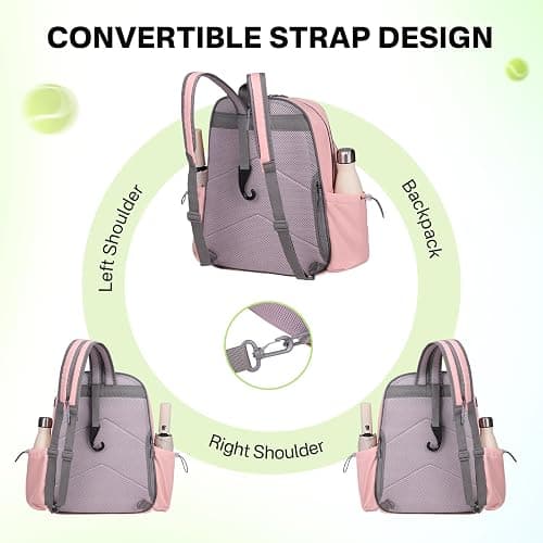 JKAOO Tennis Bags for Women, Waterproof Tennis Sling Crossbody Shoulder Backpack Holds 2 Rackets, Tennis Racket Bag for Pickleball Badminton thumbnail 3
