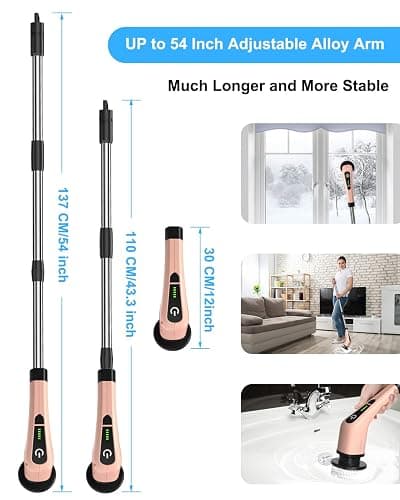 Leebein Electric Spin Scrubber, Cordless Powerful Scrub Brush for Cleaning Bathroom, Kitchen, Shower Tub and Floor Tile with Adjustable Extension Long Handle and 8 Replaceable Brush Heads(Rose) thumbnail 2