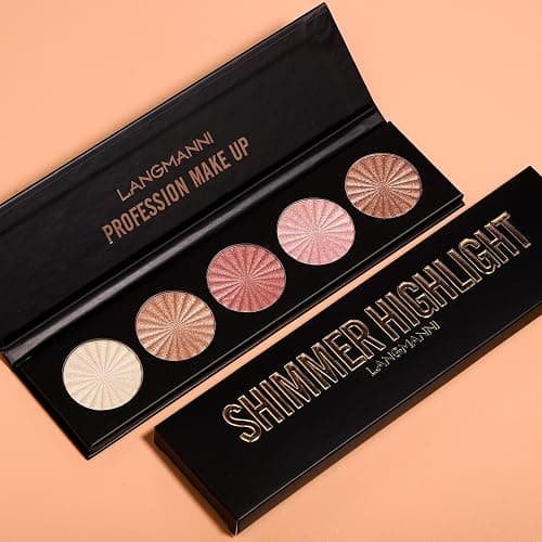 Highlighter Powder Palette, Makeup Palette Facial Bronzers Illuminator Palette Highlighter Baked Waterproof Long Lasting Brilliant Lighten Skin Color (5 Color, 1 Count (Pack of 1)) thumbnail 8