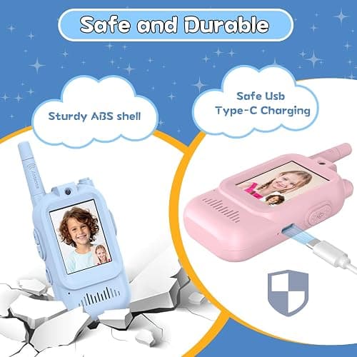 Walkie Talkies for Kids Pack of 2, Rechargeable Long Range Two Way Radios Toys for Boys Girls Age 3-5, Outdoor Adventure Camping Hiking, Birthday with Pink Blue Design thumbnail 4