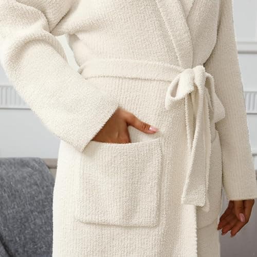 MH MYLUNE HOME Ultra Soft Robe With Pockets, Spa Bathrobe Loungewear Calf-Length, Plush Fuzzy Fluffy Wrap Robe for Women thumbnail 4