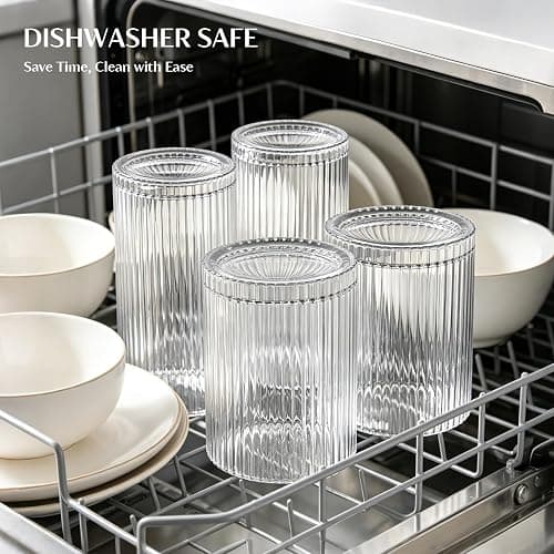 INSETLAN 12Pack Piece Ribbed Glassware - 6 Highball Glasses 12 oz, 6 Rocks Glass Cups 14 oz, Vintage Cocktail Drinking Glasses, Ideal for Wine, Juice, Water, Ice Coffee Cup, Whiskey, Mixed Drinkware thumbnail 6