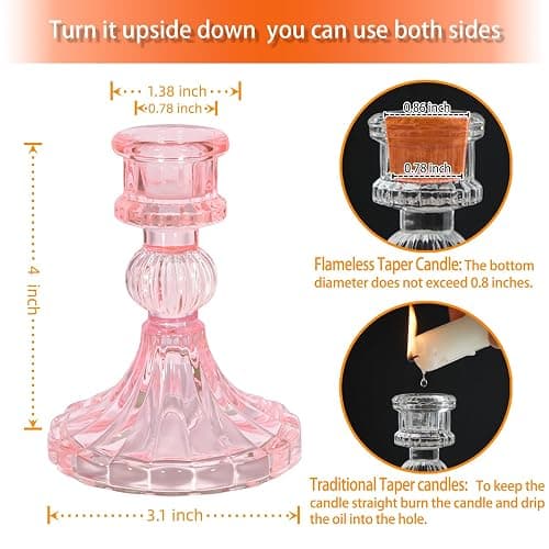 ECHFSM Glass Candlestick Holder,Striped Taper Candle Holders,Set of 6 Candle Stand for Table Centerpieces, Home Decor,Weddings,Festival and Parties (Pink Stripe Pattern) thumbnail 3