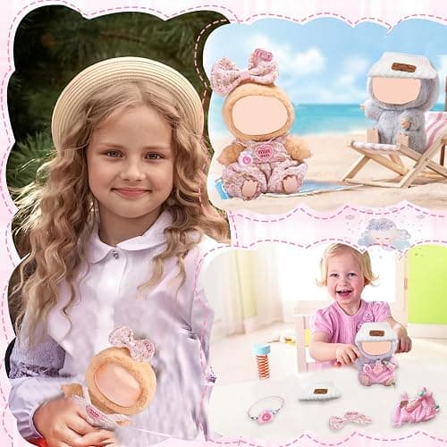 5Pcs Clothes & Accessories for 17cm Dolls, Includes Pink Overalls Bow Hair Clip Camera Bag Hat for Girls Kids Birthday (No Doll) - Pink thumbnail 6