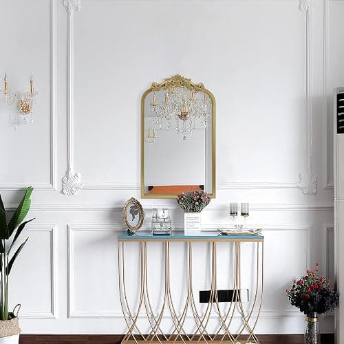 AIXI HOME Gold Arched Mirror 15"x23", Traditional Arendahl Vintage Antique Mirror with Ornate Metal Frame, Baroque Wall Mounted Mirrors for Entryway/Bathroom/Living Room/Hallway/Bedroom thumbnail 2