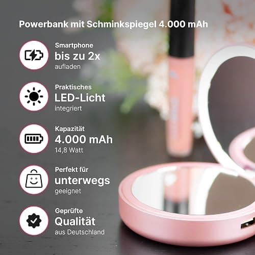 Lotta Power Powerbank Schminkspiegel, Rosa thumbnail 4