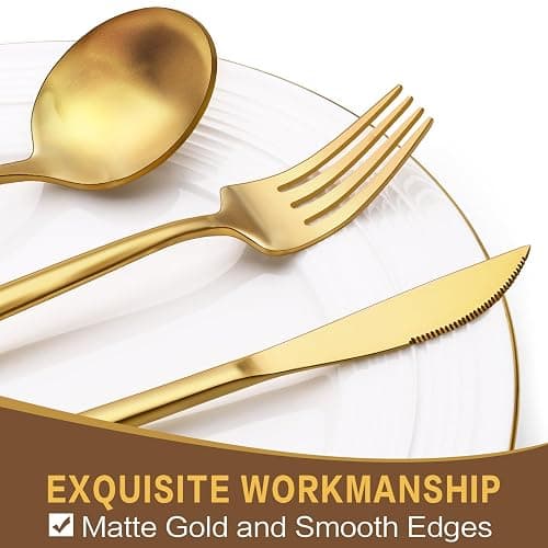 60-Piece Gold Silverware Set, Flatware Set for 12, Food-Grade Stainless Steel Cutlery, Includes Spoons Forks Knives, Kitchen Cutlery for Home Office Restaurant Hotel thumbnail 4
