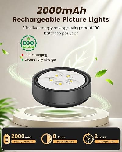 3 Pack Picture Lights for Wall,Wireless 2000mAh Rechargeable Magnetic LED Puck Lights with Remote,3 Color Temps and 12 RGB,Dimming & Timer,Art Frame Light for Painting Display,Photos,Wall Decor thumbnail 2