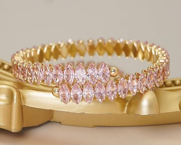 Wovanoo Rhinestone Cuff Bracelet Cubic Zirconia Tennis Bracelets Open Adjustable Elastic Bangle for Women thumbnail 7