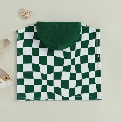 Baby Girls Boys Hooded Terry Beach Swimsuit Cover Up Toddler Baby Pool Bath Poncho Cloak Bathing Suit Cover-Up - Checkerboard Navy Green - 6-12 Months thumbnail 3