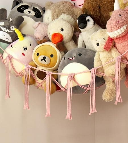 Stuffed Animal Storage Hammock Corner Net - Pink Room Christmas Decor for Teen Girls - Toys Storage Hanging Stuff Animal Organizer Holder Cute Stuff - Boho Nursery Dorm Bedoom Decor Aesthetic thumbnail 3